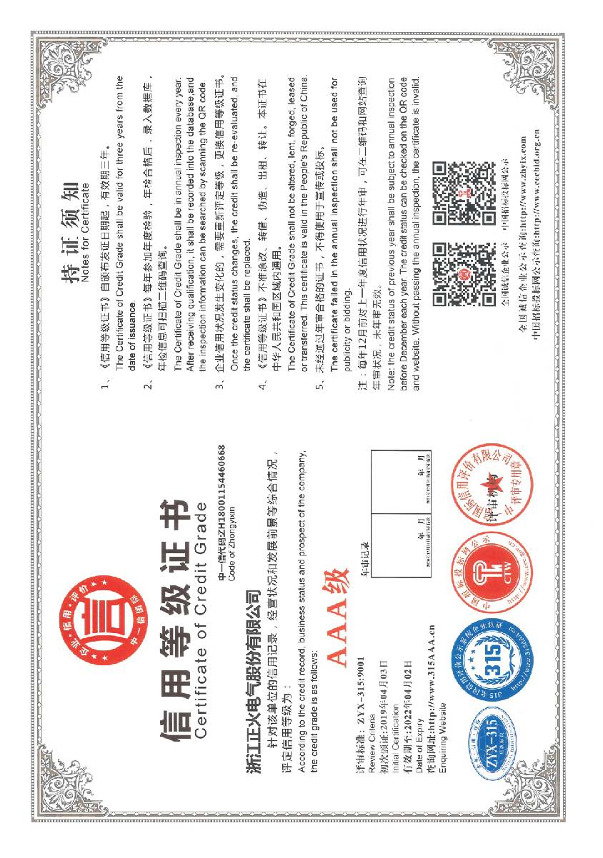 信用等級證書
